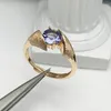 Anelli di cluster Anello di tanzanite naturale per fidanzamento 6 mm 0,8 CT VVS Wedding Silver 925 Gioielli con oro placcato