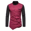 Casual shirts heren heren Splicing onregelmatige zoom stijlvolle slanke fit lange mouw button up jurk Men Daily Work Chemise Homme xxl