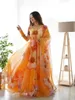 Vêtements ethniques Organza Robe Anarkali jaune Set Femmes Salwar Kameez pour le festival