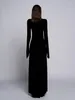 Lässige Kleider Frau Kleidung hohl aus Verband Langes Partykleid weibliche elegante schicke Schnür-up hohe Taille schlanker fit fester schwarzer Abend