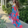 Sommaren ny 2024 kvinnors bohemiska tryckta ärmlös remmen lång klänning