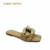 Fabio Penny Womens Sandals Metall Cross Schnalle Dekoration Pantoffeln Sommer Flat Bottom Strand Flip Flops Freizeitschuhe 240407