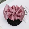 Hair Clips Delicate Rhinestone Korean Style Cloth Headwear Lovely Flower Spring Clip Holder Women Net Girl Bun Cover Snood