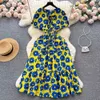 Urban sexy jurken yuoomuoo Koreaanse mode daisy bloemen print vakantie feestjurk zomer elastische taille a-line lange jurk streetwear strand vestidos y240420