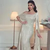 Party Dresses SERENE HILL Arabic Beige Luxury Satin Beaded Mermaid Evening Dress 2024 Sleeveless With Cape For Women Gown CLA71694