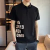 メンズポロスTシャツメン用グラフィックポロシャツブラックトップアルファベットマンと首輪ティールースベーシックティースタイリッシュファッションXL