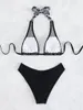 Swimwear féminin 2024 Bikini haute taille ensemble Black Cut Swimsuit Femmes Sexy Mesh Baigneurs Females Bathing Swimming Swim Swimwarwear