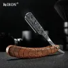 Blades Riron Damascus Padrão de aço inoxidável Face dobrável Razor com alça de madeira Facas de barbear de barbeiro profissional ferramentas de barbeiro