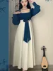 Casual jurken in het voorjaar Koreaanse modieuze en elegante forens damesjurk met lange mouwen vierkante nek retro grote slijtage