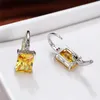 Boucles d'oreilles arrière Crystal Crystal Small Vintage Silver Color Clip de mariage Green Zircon Square Stone Bijoux pour les femmes