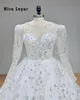 Lnyer Scallopes Neck Lace up back long longleseve beads Pearls Sequins Shiny Ball Gown Wedding Dresses Real Office Photosビデオ