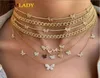 Nuevo oro lleno de oro Hiphop Bling Bling Wide Miami Cuba Cuban Link Chain Rock Cz Butterfly Cabero Mujeres Collar de ajuste de ajuste T3047458