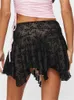 Skirts Womens Lace Mini Skirts High Waist Irregular Pleated Skirts Summer Casual Short Skirts Y240420