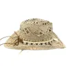 Angélica tejida a mano Western Cowboy Hat Grass salado Sombrero de paja Sun para mujeres Hombres de moda con el cinturón 240412