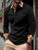 Spring and Autumn Mens Casual Business Long Sleeved Polo Shirt Fashion Plaid Stripe Cuff Breathable 240418
