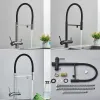 Purifiers Filtered Water Kitchen Faucet Black Pull Down Flexible Sprayer Brass 360 Swivel Purification Pure Water Mixer Tap 3 Way Faucet