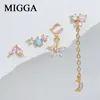 Studörhängen Migga 4st Romantic Small Flower Star Moon Set Gold Color Women Zircon Crystal Jewelry