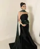 Abiti per feste Luxury Black Mermaid Satin Arabic Evening con sciarpa in perline verde per donne 2024 abito da ballo di compleanno per matrimoni