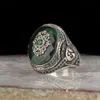 Wedding Rings Vintage Big Ring For Men Ancient Silver Color Inlaid Blue Green Agate Stone Punk Motor Biker Size 11 12 13251V