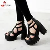 Sandales Chunky High Heels Femme Sexy Plateforme ouverte ouverte Chaussures gladiator Roman Zipper Black Summer Women's Pumps