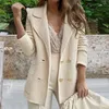Women's Suits Women Formal Coat Lady Suit Stylish Double-breasted Warm Mid-length Business Jacket With Turn-down Collar