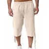 Mäns byxor Casual Loose Cotton Linen 2024 Elastic Beach Summer Shorts Solid Color Croped With Pockets Fashion Ropa Hombre