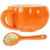 Tasses 1 Set Pumpkin Forme en céramique Cérame nouveauté Water Halloween Coffee Office tasse avec cuillère