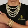 Bijoux hip hop krkc 12 mm 14k 14k plaque à or 5a Bracelet Collier cubain glacé chaîne de vêtements pour hommes