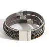 Charm Bracelets ALLYES Two Tone Square Inlaid Rhinestone Bracelet Bohemian Multilayer Wrap Leopard Leather Female Jewelry