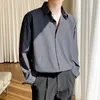 خريف رجال القمصان الطويلة الأكمام الموضة الكورية الفضفاضة noiron الأعمال المرونة غير الرسمية قميص طوق صفيرة أبيض الأزرق 240418