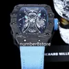 Klassiker 53-01 TPT Carbonfaser Herren Uhr Automatisch offen geöffnetes Zifferblatt Blue Sports Armbandwatch Sapphire Kristall wasserdichte Luxusuhren