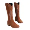 Stivali donne ricamato in pelle scamosciata naturale in pelle in pelle fatta a mano con punta di punta tacco autunno inverno cowboy retrò western retro botas