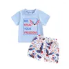 Kläderuppsättningar 4 juli Toddler Boys Outfits Mr Steal Your Freedom T-shirts Topps USA Flag Print Shorts Summer Clothes Set