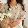 Weibliche Nachtwäsche 2024 Frauen floraler Print Pyjama französischer Stil lässig stilvolle Femme Sommer süße Spitze junge Mädchen täglich einfaches Design