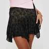 スカートxingqing y2k lace skirt coquette美学服女性花柄のプリントハイウエスト不規則な裾のスカートサマーパーティースカートy240420