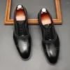 Dress Shoes Black Mens Oxford Genuine Leather Handmade High Quality Lace-Up Brogue Classic Party Wedding Formal For Men