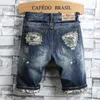 Markenkleidung Sommer Ripped Loch Denim Shorts Männer Baumwolle dünne gerade Retro Biker Knie Länge kurze Jeans Männlich Streetwear 240416