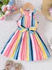 Girl Dresses Summer Arrivals Kids Girls Dress Green Stripes Fashion Casual Seaside Resort Sundresses 2-6 Years Old