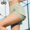 Desginer alooo yoga shorts kvinna byxa topp kvinnor falska två stycken kvinnors sida midja fickan sport capris andas snabb torkning cykling shorts sommar