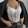 Kvinnors tankar Camis Vemina Sexig Vneck Lace Embroidery Hollow Out Spaghetti Strap Slim Crop Topshr Halter Backless Camisole Vest Fishbone Corset Y240420
