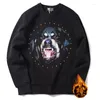 Męskie bluzy męskie pies grafika drukuj bluzy Inkrustowani Diamentowe długie rękaw duże pullover wierzche odzież streetwear para kurtka