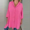 Kadın bluzları Yaz Gevşek Düğmeleri Kadınlar İçin Hırgalar Koyu Renk Sıradan Üç Çeyrek Kollu Moda Yakası Düzensiz Gömlekler Gider