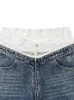 Damskie dżinsy moda złamane dziury Patchwork koronkowy prosty wysokiej talii luźne spodnie dżinsowe dżinsowe spodnie letnie 2024 11xx8932