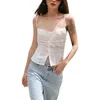 دبابات النساء Camis xingqing y2k camisole Tank Top Women Spaghetti Strap Slveless Ruched Hollow Crochet Buttons VEST 2000S Strtwear Y240420