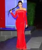 Party Dresses Elegant Long Red Velvet Evening With Sleeves Sheath Boat Neck Floor Length Zipper Formal Occasion Prom For Women