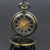 Relógios de bolso steampunk junção de bronze capa de bronze automática eólica de vento mecânico com cadeia Black Roman Number Dial
