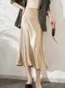 Femmes jupe taille haute jupes en satin de soie jupes trapèze élégantes jupe midi rose jupe crayon de style coréen 2024 240407