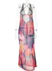 JULISSA MO Elegant Tie Dye Floral Chiffon Dress Summer Sexy Women Backless Lace Bodycon See Through Beach Party Vestidos 240410