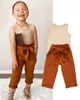 Zestawy odzieży 2PCS 1-6y Toddler Małe dziewczynki strój Summer Solid Kolor okrągły kołnierz kamizel Browna dziewiąte spodnie