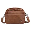 Bolsa de moda de bolsa pequena para mulheres, bolso de ombro de couro falso e feminino, zíper marrom bolsos de telefone Crossbody Messenger